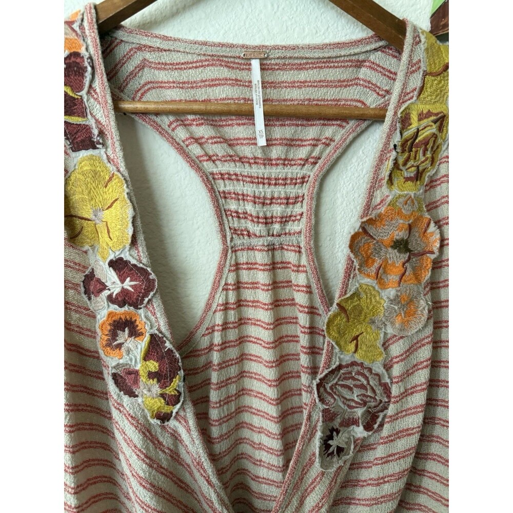 Free People Frida Striped Floral Embroidered Cotton Blend Tank Top Size XS - Picture 3 of 9